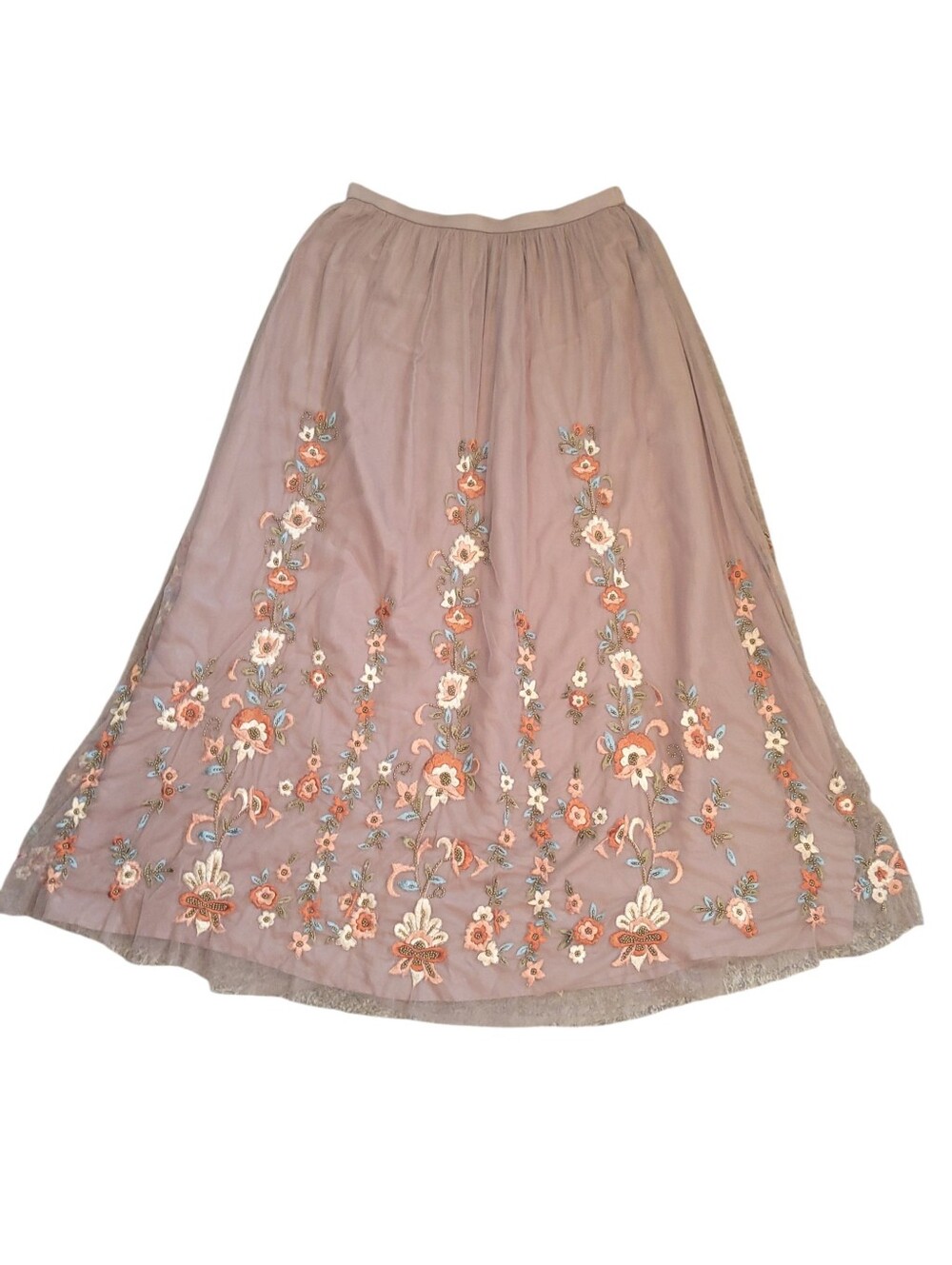 Sundance Arabella Embroidered Floral Mesh Tulle Maxi Skirt Boho Romantic XS - Picture 4 of 8